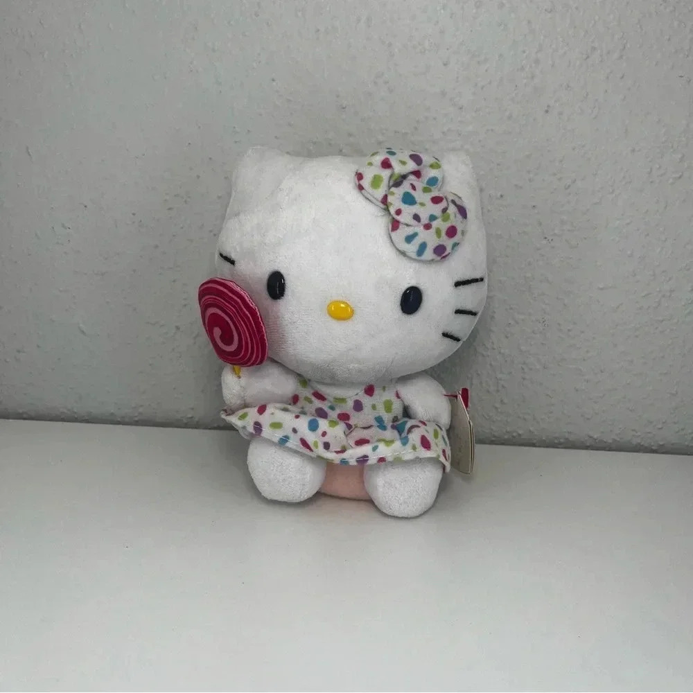 Sanrio Hello Kitty Ty Beanie Baby Polka Dot Dress Lollipop Plush Toy 6"‎